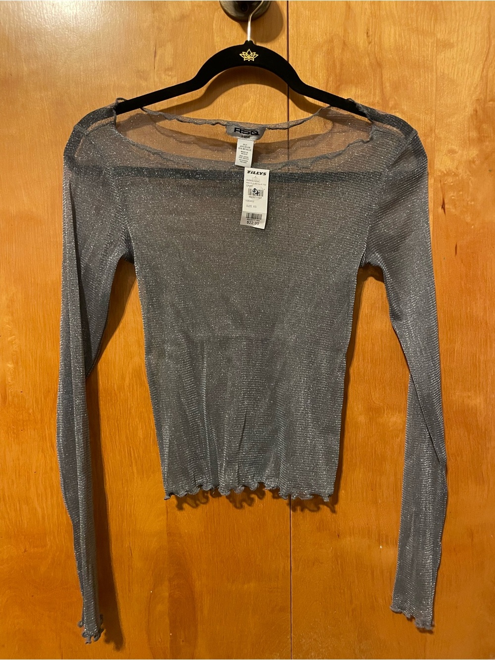 RSQ Silver Metallic Sheer Long-Sleeve Top